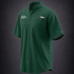 Columbia PFG USF Bulls Fishing Shirt Mens Green Florida South Florida